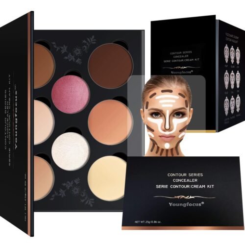 Youngfocus Cosmetics Cream Contour Best 8 Colors Contouring Foundation – Highlighting Makeup Kit/Concealer Palette – Vegan, Cruelty Free and Hypoallergenic – Instruction Manual(Face Blushes)